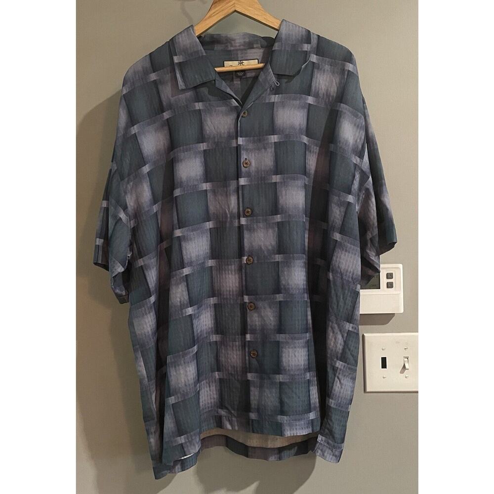 Tommy Bahama Shirt Silk Textured 3D Geometric Button Up Camp XL